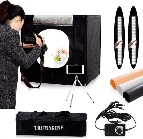 Caja de luz fotográfica para fotografía de 24 x 24 x 24 pulgadas, kit de tienda de campaña con cubo LED regulable para caja de estudio blanca,