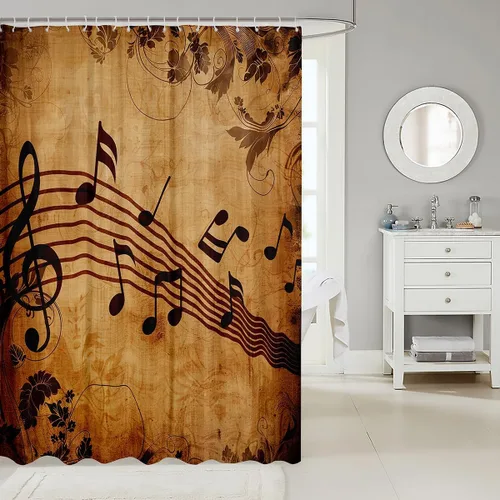 Miniatura 2 de Manfei Musical Shower Curtains Retro Musical Notes Print Bathroom Curtains for Kids Boys Girls Room Decor, Music Theme Waterproof Bath Curtains with