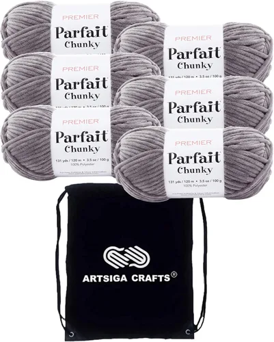 Miniatura 10 de Premier Yarns Parfait Chunky Mushroom 1150-41 (6 madejas - mismo lote de tinte) Peso S Bulky #6 Hilo de poliéster para ganchillo y punto con bolsa