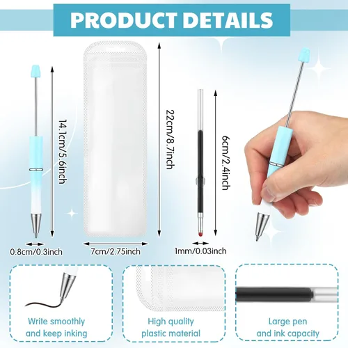 Miniatura 2 de Jetec Kit de 150 bolígrafos de cuentas para bricolaje, 50 bolígrafos de plástico con cuentas, 50 recambios con 50 bolsas para bolígrafos, bolígrafo