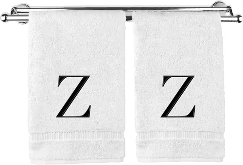 Miniatura 139 de Toalla de mano monogramada, regalo personalizado, juego de 2 - Toalla bordada con letra de bloque dorada - Extra absorbente 100% algodón turco