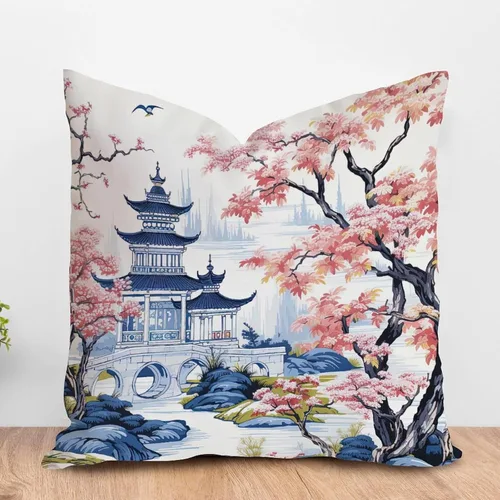 Miniatura 28 de ArogGeld Funda de almohada blanca con flores chinoiserie, funda de almohada para sofá, diseño floral verde y blanco, funda de almohada de lino A-12