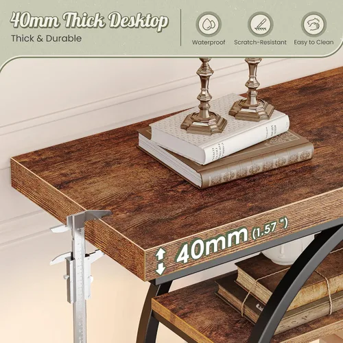 Miniatura 5 de Huuger Mesa de entrada de 41.3 pulgadas, mesa de sofá industrial con consola y almacenamiento, mesa de acento con estantes, para entrada, pasillo