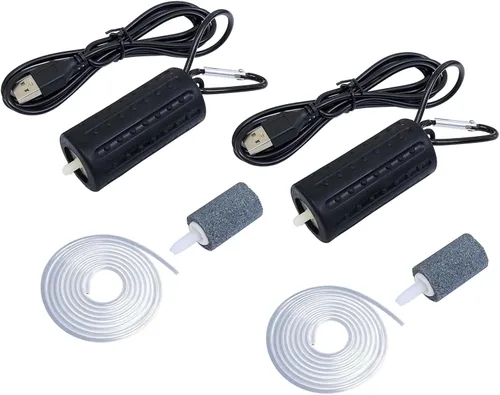 2 juegos mini USB tanque de peces acuario bomba de aire súper silenciosa oxígeno bomba aireador de aire ahorro de energía oxígeno con piedra de aire