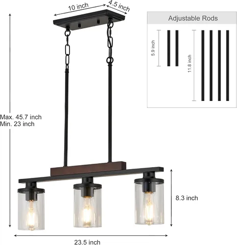 Miniatura 2 de Lámpara de Isla de Madera para Cocina/Restaurante, Accesorio de Comedor Estilo Granja de 3 Luces/Candelabro Sobre Mesa/Bar, Accesorios