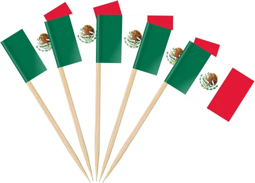 AhfuLife 200 piezas de banderas mexicanas en palillos para decoraciones del Día de la Independencia de México, mini banderas mexicanas, palillos de