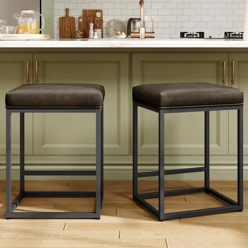 Miniatura 14 de MAISON ARTS - Juego de 3 taburetes de bar de altura para encimera de cocina de 24 pulgadas sin respaldo, modernos taburetes de bar tapizados de piel
