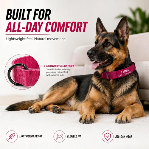 Miniatura 5 de Collar táctico personalizado para perros grandes, collar militar resistente con nombre, hecho de nailon grueso y hebilla de metal fuerte para una
