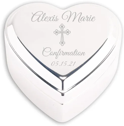 Miniatura 6 de Cherished Moments Caja de recuerdo de joyería de corazón personalizada con cruz grabada personalizada y nombre para regalo de bautizo de bebé