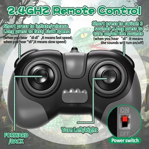 Miniatura 5 de Jovow Juguete inflable de dinosaurio con control remoto de 2.4 GHZ para niños, dinosaurio de juguete eléctrico con rotación de 360°, hacia adelante