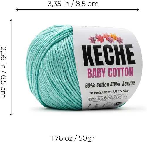 Miniatura 2 de Keche Hilo de Algodón, 60% Algodón 40% Hilo Acrílico, Hilo de Algodón Suave para Crochet y Tejer, Hilo Amigurumi 1 Madeja/Bola 1.76 Oz (50g) / 180