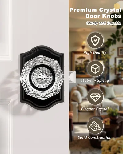 Miniatura 4 de Gobrico Juego de 3 pomos de puerta de cristal transparente, perillas de puerta de privacidad, función de cama/baño, perilla interior de forma Negro