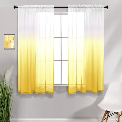 Miniatura 16 de KOUFALL Cortinas de ventana de baño para ducha, juego de 2 paneles de cortinas cortas transparentes en blanco y negro para cocina, dormitorio