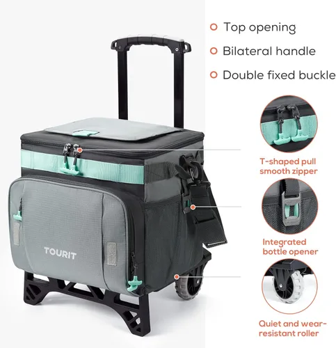 Miniatura 5 de TOURIT Enfriador plegable para 50 latas, a prueba de fugas, con ruedas y carrito todo terreno para playa, campamento, patio, viajes, al aire libre
