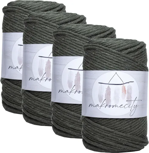 Miniatura 19 de Makromecity, Cordón de algodón para macramé de 1/8 pulgadas x 100 yardas (300 pies) Hilo de algodón verde crepé de 3 mm de un solo hilo para arte