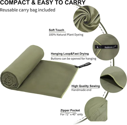 Miniatura 3 de Toalla de microfibra Rainleaf perfecta para viajes y gimnasio y camping. Secado rápido - Super absorbente - Ultra compacta - Liviana. Adecuada