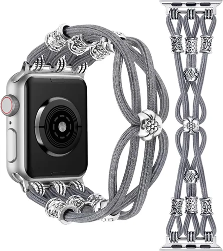 Miniatura 24 de TOYOUTHS Correa bohemia compatible con Apple Watch Band de 1.65, 1.57, 1.57 y 1.49 pulgadas, con cuentas, trenzada, elástica, occidental, elegante