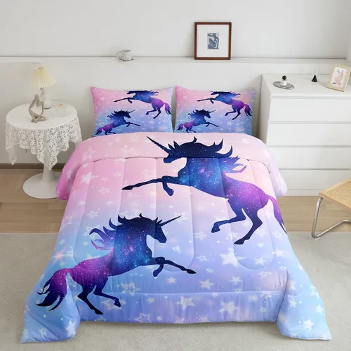 Miniatura 4 de Manfei Juego de edredón con siluetas de unicornio, tamaño King, juego de ropa de cama romántica de cielo estrellado y galaxia, decoración de Navidad
