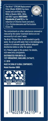 Miniatura 7 de Brita Filtro de agua Stream Pitcher para jarras y dispensadores, sin BPA, reemplaza 1,800 botellas de agua de plástico al año, dura dos meses o 40