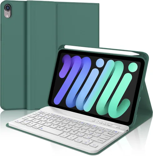 Funda de teclado para iPad Mini 7ª (A17 Pro, 2024) y 6ª (2021) de 8.3 pulgadas, recargable, teclado Bluetooth desmontable, funda protectora delgada