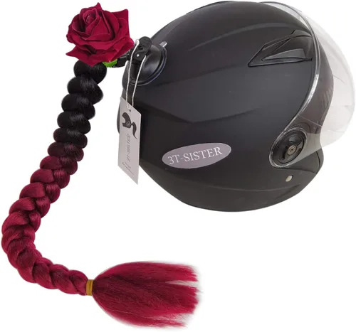 Miniatura 8 de Casco de coletas degradadas con rampa de trenzas para cola de caballo con ventosa con lazo o rosa para moto, 1 unidad de 24 pulgadas, muchos