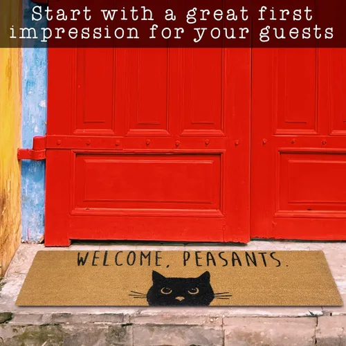 Miniatura 6 de Felpudo de bienvenida con diseño de campesinos y gatos, 50 x 15 pulgadas, regalo de gato negro, tapete de bienvenida grande para áreas cubiertas