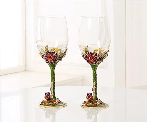 Miniatura 6 de Juego de 2 copas de vino pintadas artesanalmente esmaltadas con libélula