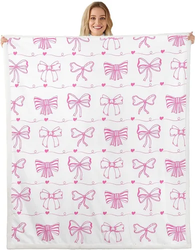 Miniatura 13 de Manta de franela de forro polar con lazos rosados femeninos de 40 x 50 pulgadas, manta mullida de corazones para el día de San Valentín para sofá