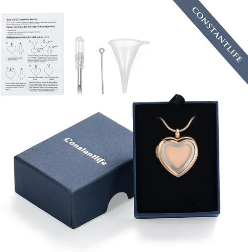 Miniatura 93 de constantlife Joyería de cremación para cenizas – Colgante de corazón conmemorativo collar de urna conmemorativa soporte para cenizas de acero