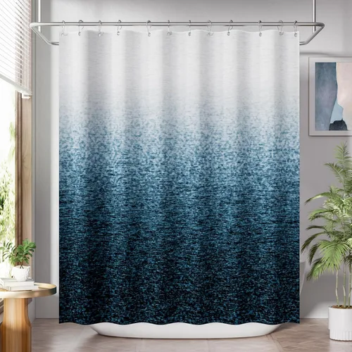 Miniatura 23 de AmazerBath Cortina de ducha azul, juegos de cortinas de ducha geométricas de tela con 12 ganchos para cortina de ducha, cortinas de ducha de Rayas