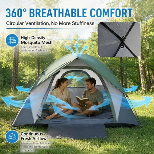 Miniatura 4 de XL Tienda de campaña con cúpula para 4 a 6 personas, doble capa impermeable, desmontable para senderismo al aire libre, pesca