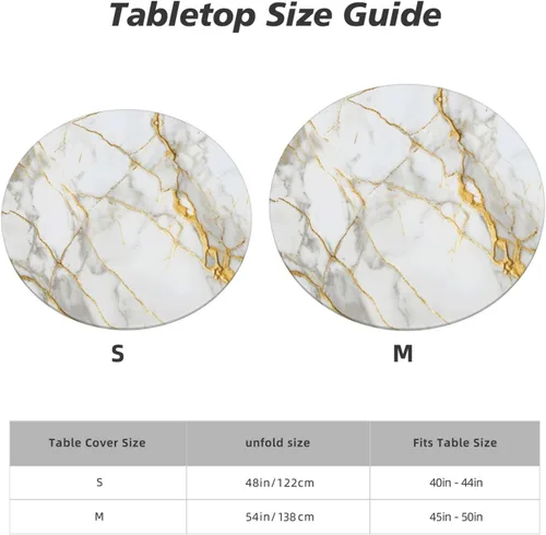 Miniatura 3 de Mantel redondo de mármol blanco dorado con borde elástico, mantel decorativo para el hogar, cocina, comedor, fiesta, S (se adapta a 40-45 pulgadas)