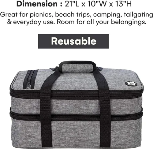 Miniatura 7 de VP Home Transportador de Cazuela Grande – Bolsa aislada de doble compartimento para alimentos calientes o fríos – Transportador de cupcakes – Bolsa