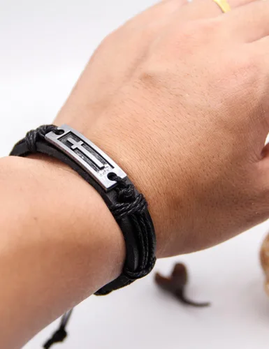 Miniatura 5 de LNKRE JEWELRY Pulsera cruzada de cuero de moda religiosa cristiana ajustable
