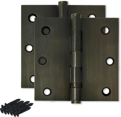 Solid Brass Door Hinge Heavy Duty Ball Bearing 3.5 x 3.5 Inch - Set of 2 Hinges (Antique Brass)