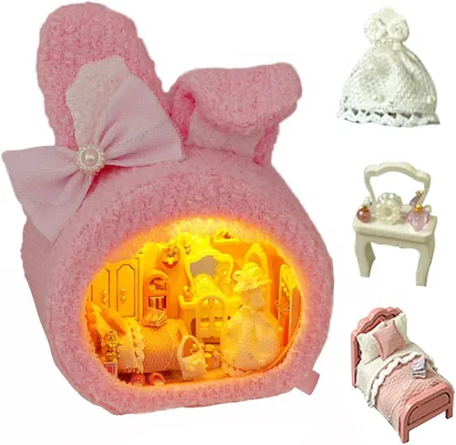 Miniatura 12 de TOPBSFARNY Kit de casa en miniatura, 2 piezas de animales lindos en miniatura, casa de madera para muñecas de bricolaje, modelo en miniatura con luz