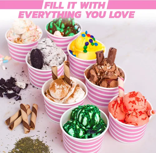 Miniatura 6 de Barra de helado extra duradera con diseño de rayas rosadas, 8 onzas. Tazas/tazón de helado - Tazas perfectas para cumpleaños de niños y fiestas
