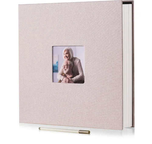 Miniatura 29 de HoneyTolly Álbum de fotos autoadhesivo para fotos de 4 x 6 imágenes, cubierta magnética de lino, 15 hojas/30 páginas en blanco para bodas Beige claro
