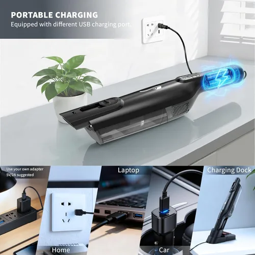 Miniatura 4 de Aspiradora de mano inalámbrica, ligera y portátil con luz LED, aspiradora de mano recargable con vacío de un solo toque, potente succión