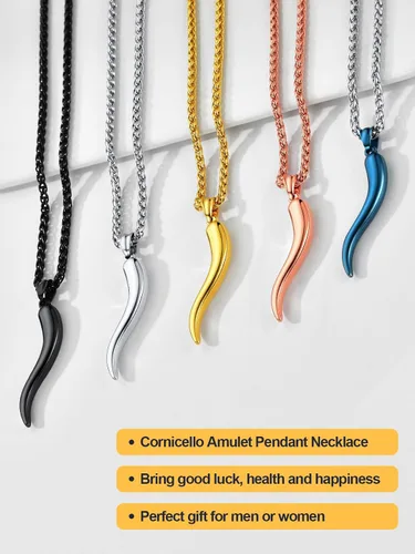 Miniatura 6 de U7 Colgante de cuerno italiano para hombres y mujeres, acero inoxidablenegrooro de 18 quilates, joyería de protección de talismán amuleto