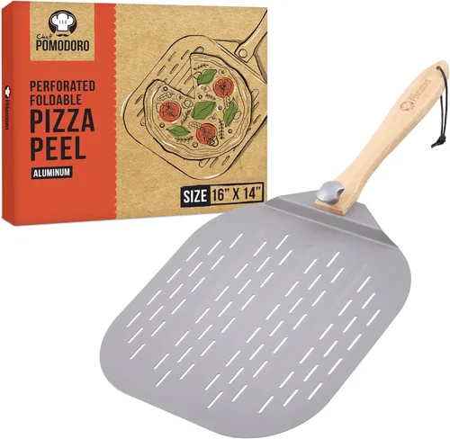 Chef Pomodoro Pala de Pizza de Metal de Aluminio con Mango de Madera Plegable para Fácil Almacenamiento, Espátula de Pizza, Pala de Pizza Gourmet de