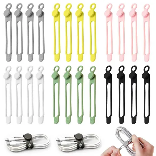 Miniatura 10 de Bridas para cables de datos, organizador de cables de silicona reutilizable, cable elástico multiusos para agrupar auriculares, cargador