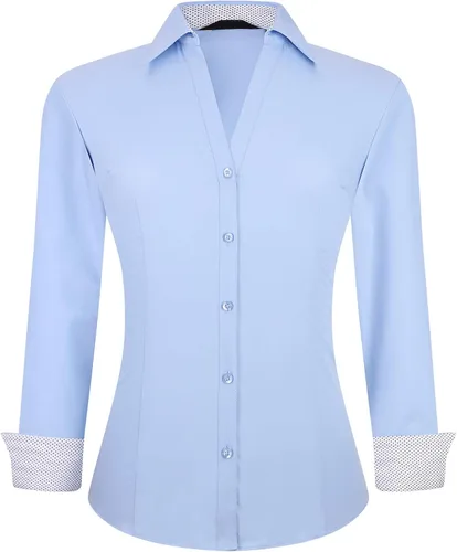 Miniatura 11 de Alex Vando - Blusa de botones para mujer, sin arrugas, manga larga, casual, para el trabajo