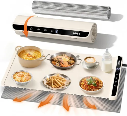 Alfombrilla de calentamiento para alimentos, 6 ajustes de temperatura y 6 temporizadores, platos para bufé, reuniones, fiestas, uso diario Blanco