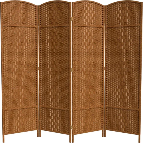 Miniatura 13 de Divisor de ambiente resistente de 6 pies, pantalla de privacidad plegable de fibra de ratán con patrón de diamante, Madera, Mocha oscuro