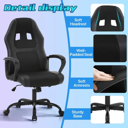Miniatura 3 de Silla de juegos Silla de computadora de piel sintética con soporte lumbar Sillas de juego de altura ajustable Sillas de escritorio ergonómicas