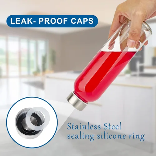 Miniatura 2 de Luxfuel Botellas de vidrio transparente de 24 onzas con tapas, botellas de agua de vidrio reutilizables con tapa de acero inoxidable para jugos