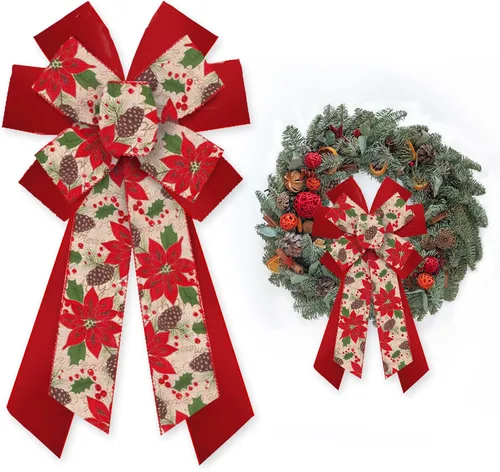 Miniatura 7 de Lazo de Navidad grande para corona, lazo de corona de lunares rojos y verdes con purpurina para decoración de Navidad, lazo de caramelo de invierno