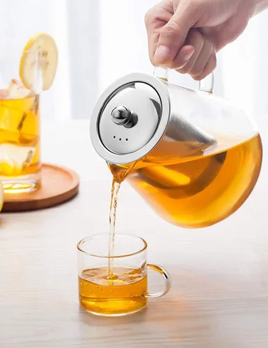 Miniatura 6 de Tetera de vidrio con infusor Tetera de 32 oz/43 oz Hervidor de té seguro para estufa Juego de tetera para té floreciente y de hojas sueltas