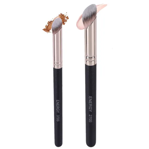 ENERGY Juego de brochas de base – Brocha en ángulo y mini cepillo corrector de alta calidad sintético para maquillaje de ojos para mezclar líquidos,